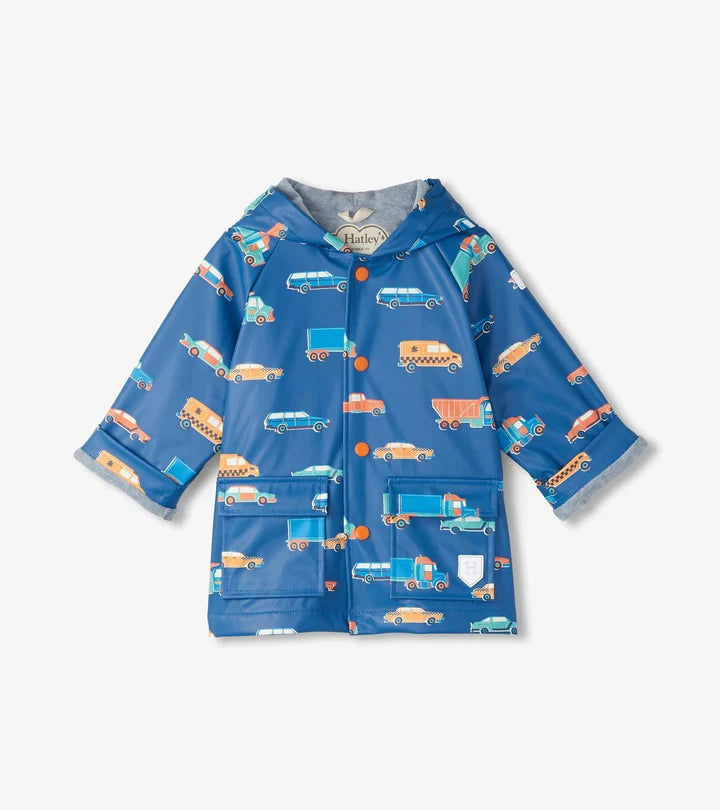 Hatley Boys Blue Driving Cars Preschool Waterproof Raincoat